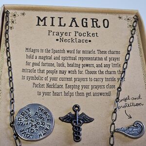 Natural Life Milagro Prayer Pocket Pink Red Necklace with Charms IOB